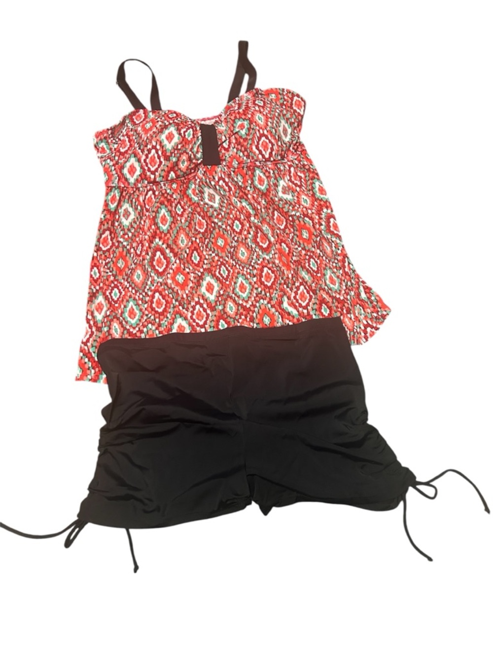 Perona Red Patterned Tankini Top with Black Swim Shorts NWT Size 12